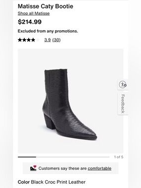 Matisse Black Croc-Print Leather Ankle Boot